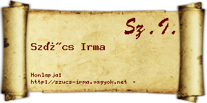 Szűcs Irma névjegykártya